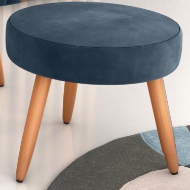 Imagem de Puff Redondo Para Sala Suiça Veludo Azul