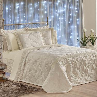 Imagem de Cobre Leito Queen Matelassê E Guipir Royalle 5 Peças - Bege