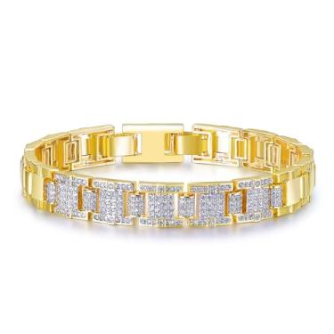 Imagem de TRENDOLLA Pulseira masculina de aço inoxidável, pulseira de corrente de elos cubanos hiphop grossa de 7,5/20.3 cm, ouro branco e banhado a ouro 14K, One Size, Zircônia cúbica, Zircônia cúbica