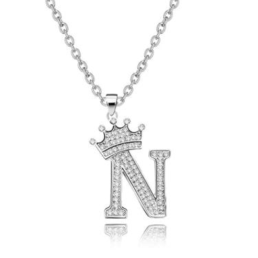 Imagem de Colar com pingente de alfabeto de prata, letra A-Z com design de coroa, fofo, nome personalizado, joia estilo hip hop, zircônia cúbica brilhante, presente com inicial grande para homens e mulheres