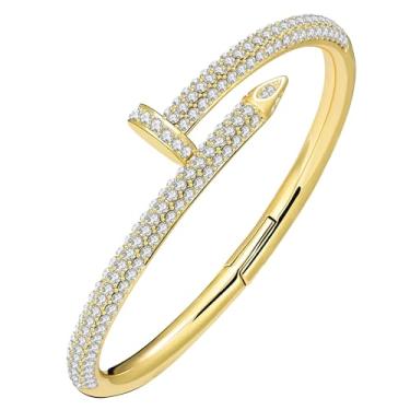 Imagem de Eesphy Pulseira feminina banhada a ouro 18 quilates com cristais austríacos, joias com design de unhas de latão durável para uso diário, festas e presentes para ela, 6.5-7, Cristal