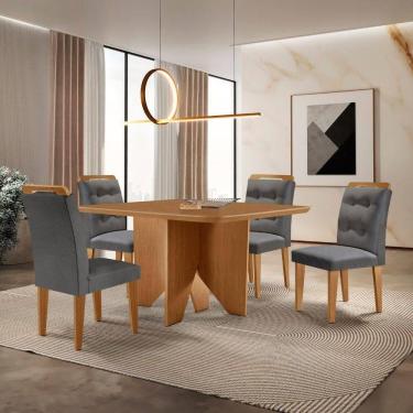 Imagem de Mesa Evora 90 Mdf Com 4 Cadeiras Carol Linho Grafite Naturalle