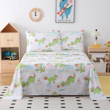 Imagem de Yibeizi Jogo de lençóis de solteiro para crianças, estampa de dinossauro, microfibra, lençóis de cama de solteiro, fofos e macios Oeko-Tex com bolsos extraprofundos, hipoalergênicos, sem vincos