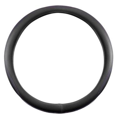 Imagem de Capa de volante, universal de 38 cm, protetor de volante de couro sintético, antiderrapante, respirável e compatível com aquecimento para carros, caminhões, SUVs, vans