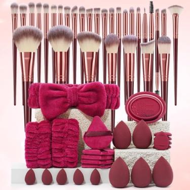 Imagem de Conjunto de 54 pincéis de maquiagem e esponjas de maquiagem para líquido, creme e pó - polido, mistura e pincel de rosto