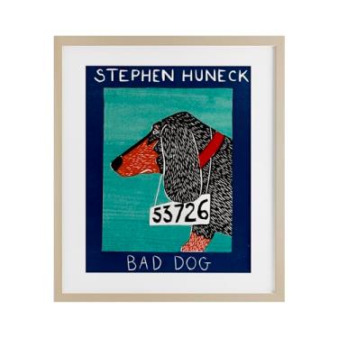 Imagem de Stupell Industries Bad Dog Dachshund Impressão emoldurada branca sob vidro, design de Stephen Huneck, 16 x 13