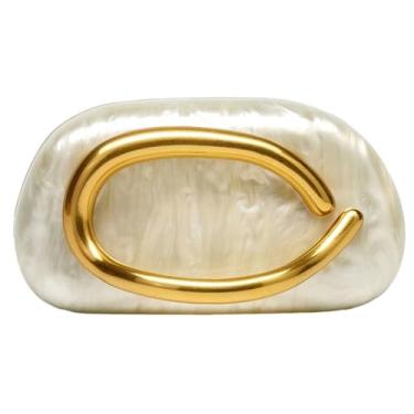 Imagem de Bolsa clutch de acrílico para mulheres, bolsa de mão para noite, formal, transversal, corrente elegante, ombro para festa, detalhe oval, alça vintage, Bege acrílico, 18.5 x 6 x 10 cm / 7.28 x 2.36 x