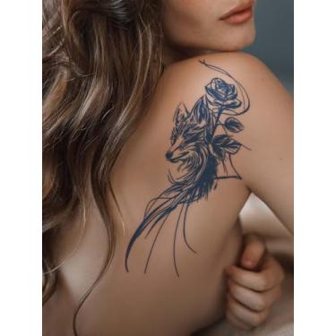 Imagem de Suco de ervas semipermanentes minimalistas tatuagens fantasia romântica rosa raposa padrão 7-14 dias sem derramamento não reflexivo ombro pescoço orelha braços perna clavícula corpo tatuagem adesivo