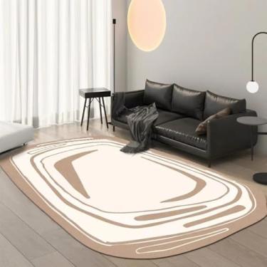 Imagem de Tapete estilo creme para decoração de sala de estar, tapete oval para sofá, cabeceira, chão, resistente ao desgaste (200 x 300 cm)/14 pés)