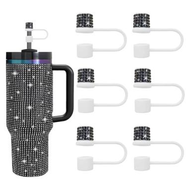 Imagem de JIASHEBDE Conjunto de acessórios para Stanley Cup, 6 peças, capa de canudo de diamante brilhante, tampa de canudos para Stanley 30 e 1,134 g com copos, acessórios de tampa de 1 cm para copo (branco e