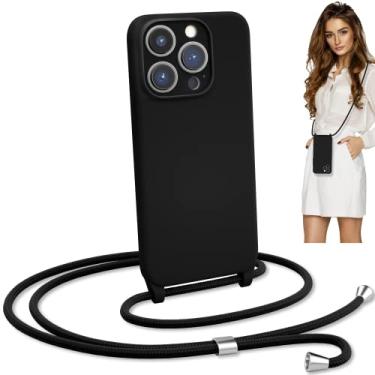 Imagem de Blaspins Capa transversal com alça de cordão para iPhone 17 Pro Max, alça de silicone à prova de choque com gola sem mãos livres, corda ajustável, proteção contra quedas, à prova de choque, alça de