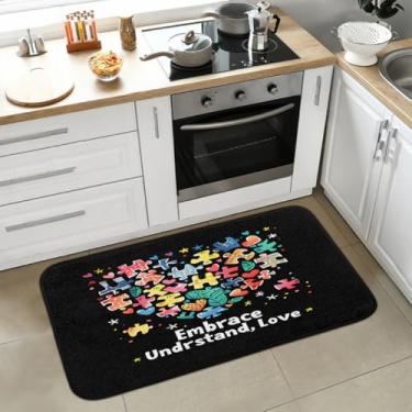 Imagem de Tapete de cozinha antiderrapante, lavável, antifadiga, macio, absorvente, tapete de cozinha, tapete de boas-vindas para cozinha, interior, entrada, pia, lavanderia, decoração de casa, arte com autismo