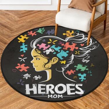 Imagem de Tapete redondo de 1,8 m, design de linha de autismo, tapetes de área de círculo macio, antiderrapante, lavável, tapete circular para quarto, berçário, sala de estar, cozinha, banheiro, entrada