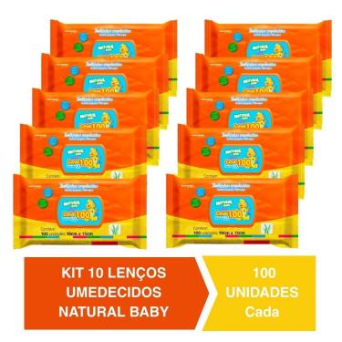Imagem de Kit C/10 Lenços Umedecidos Natural Baby 100un Cada Evergreen