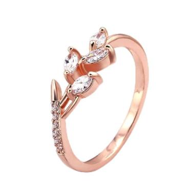 Imagem de Anéis femininos graciosos de zircônia cúbica em formato de folha ouro rosê cor branca #B2741_5, 6, Latão, Zircônia cúbica