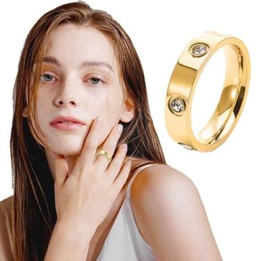 Imagem de Aliança de amizade de aço inoxidável banhado a ouro rosa, joia de compromisso de zircônia cúbica, 7, Liga de aço, Sem pedra preciosa