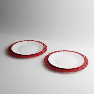 Imagem de Conjunto 2 Pratos Branco Suflair Vermelho Mesa Posta Servir - opaline