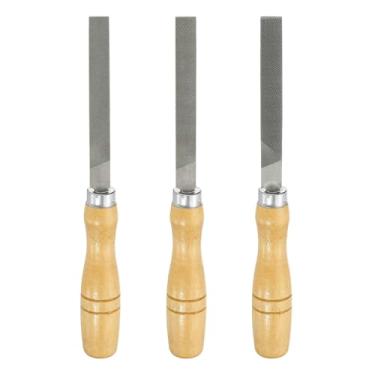 Imagem de HARFINGTON 3 limas de corte plano de 10 cm com dentes de corte duplo de aço de alto carbono com cabo de madeira para remoção de rebarbação de madeira de metal