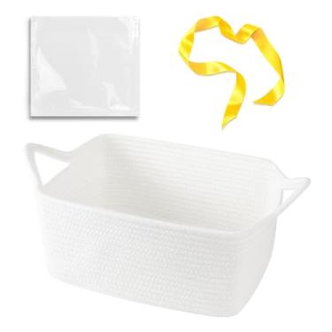 Imagem de OIAHOMY Cesta de corda pequena com sacos de presente e fitas, cesta de presente vazia para chá de bebê, aniversário, Halloween, Natal, alças fofas de orelha de gato para prateleira, sala de estar