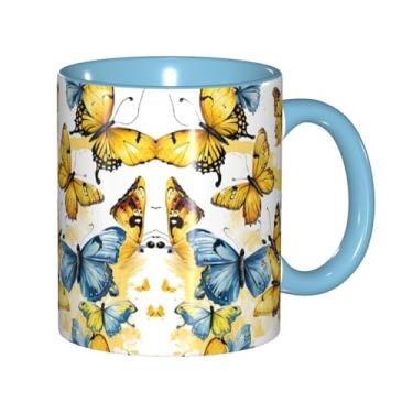 Imagem de Zeraoke Canecas de café criativas desenhadas à mão com estampa de borboletas coloridas, personalizadas, presente para família, tamanho de 325 ml, unissex