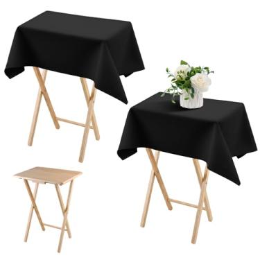 Imagem de Oudain 2 peças de toalha de mesa pequena lavável em tecido dobrável, bandeja de TV, toalha de mesa de poliéster de cor sólida, capa para mesa de cabeceira, exterior e interior (preta, 61 x 91 cm
