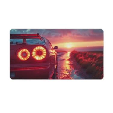 Imagem de FoRes Tapete de mouse vermelho JDM Car R32 Sunset Art Large Gaming Base de borracha antiderrapante Tapete de mesa para laptop, acessórios de computador, suprimentos para escritório, casa, 40 x 75 cm
