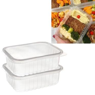 Imagem de Pote 500ml Retangular Frezzer Microondas com Tampa Transparente Marmita Fitness Saladas Recipientes Plásticos para Alimentos, 2 Kits 48 Unidades