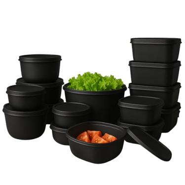 Imagem de Potes Herméticos com Tampa Kit 15 Peças,Retangular e Bowl, Vedação Hermética Organização de Cozinha para Mantimentos Freezer Geladeira Micro-ondas (Preto)