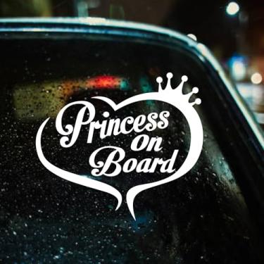 Imagem de Decalque Princesa On Board 17,8 x 17,78 cm – Adesivo de vinil fofo para janela de carro para bebê menina – Design de coroa impermeável branco para SUV, caminhão, para-brisa traseiro – Placa de