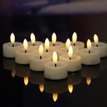 Imagem de CANDLE CHOICE Luzes de chá sem chamas operadas por bateria, pavio preto realista, brilhante, velas de LED cintilantes para mesa de casamento, centros de mesa, decorações de Natal, Halloween, pilhas