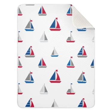 Imagem de WELLDAY Cobertor de bebê branco para veleiros coloridos, ultramacio, aconchegante, para bebês, recém-nascidos, para carrinho de bebê, 76 x 101 cm, unissex