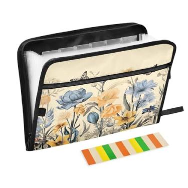 Imagem de Wassud Borboletas e acordeão floral, organizador de arquivos, letras, a4, pastas de arquivos, organizador de documentos, fólio com etiquetas, pasta de arquivos expansível, 13 bolsos