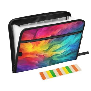 Imagem de CEBUGI Pasta expansível de 13 bolsos, impermeável, sanfonada, organizador de arquivos com etiquetas tamanho A4, organizador de documentos de papel para escola, escritório, colorido, tie-dye