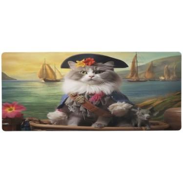 Imagem de Wassud Gato pirata (4) mouse pad organizador de mesa para jogos grande teclado de computador tapete de mouse pad material de escritório 89,9 cm x 39,9 cm