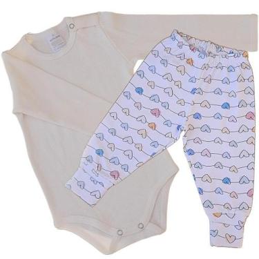 Imagem de Kit Body Infantil Manga Longa Amarelo e Corações RN a G - Algodão Prem