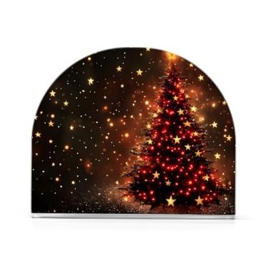 Imagem de xigua Porta-guardanapos de árvore de Natal cintilante para mesas, porta-guardanapos de papel de placa acrílica elegante, dispensador de papel de seda independente moderno para jantar, sala de estar