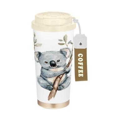 Imagem de YETTASBIN Caneca de café de viagem com isolamento térmico de 482 g com tampa canudo, copo à prova de derramamento e vazamento com alça para bebida quente e fria, garrafa de água de aço inoxidável