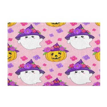 Imagem de Burbuja Tapete de banho Cute Ghosts Pumpkins, tapete de banheiro absorvente extra macio com suporte antiderrapante para banheiro, banheira, chuveiro, 41 x 61 cm