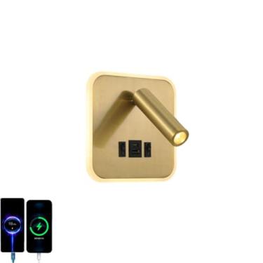 Imagem de Luminária de parede LED para leitura com interruptor e carregamento duplo USB tipo C. Luminária de parede/abajur de cabeceira 3W 3000K + 10W 4000K para iluminação interna, com rotação de 360
