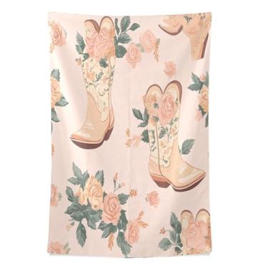 Imagem de STAYTOP Tapeçaria botas de vaqueira com rosas tapeçarias para decoração de casa decoração de dormitório sala de estar quarto tapete de parede (60×40in)