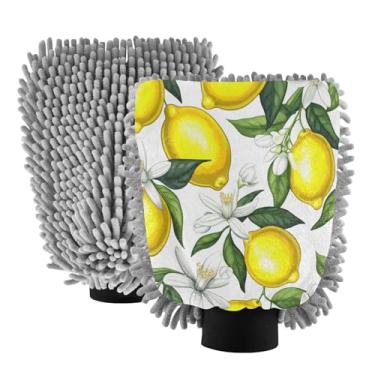 Imagem de STAYTOP Luvas de lavagem de carro com limões amarelos, 2 peças, luvas de microfibra de chenille, sem arranhões, panos de esponja de lavagem ultra absorventes para carros, limpeza doméstica - G