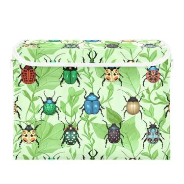 Imagem de Burbuja Caixa de armazenamento de folhas de besouros com tampa e alças, grande caixa de armazenamento dobrável para prateleiras armário quarto escritório organizador