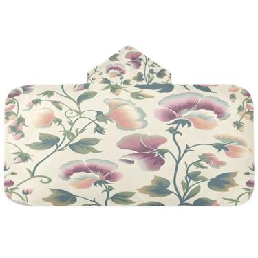 Imagem de Burbuja Toalha de banho com capuz de planta retrô para crianças, toalha de praia de pelúcia macia absorvente para chá de meninas e meninos 3-10 anos, 61 x 127 cm