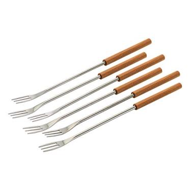 Imagem de KUHN RIKON Conjunto de 6 garfos de fondue de queijo, madeira de cerejeira, prata/cor de madeira