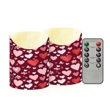 Imagem de Wassud Pacote com 2 velas sem chama com corações dos namorados com controle remoto, velas realistas cintilantes com temporizador, velas decorativas para Natal, casamento, festa, decoração de casa