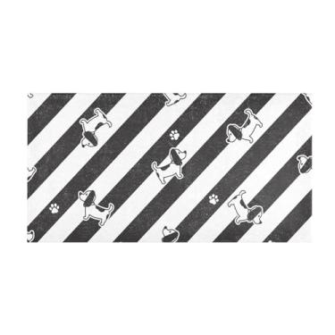 Imagem de BOESI Tapete listrado preto e branco, tapete de banheiro de pelúcia, absorvente e antiderrapante, lavável na máquina, para banheiro, quarto, corredor, passagem, 99,1 x 50,8 cm