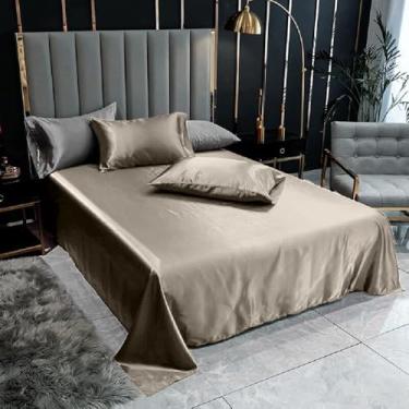 Imagem de Confecções Elba, Lençol Superior Casal Queen Com 2 Fronhas Cetim Seda Brilho Cor:Bege