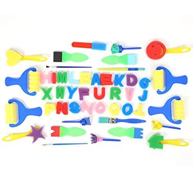 Imagem de SIWOTED DIY Kids Art Craft Pintura Desenho Esponja Pincel 26 Letras em Inglês Conjunto de pincéis de esponja