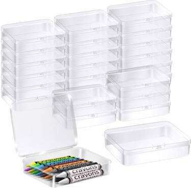 Imagem de Caixa de giz de cera transparente com 24 peças para 24 giz de cera, caixa empilhável de plástico de 11 x 8 cm, mini caixa de recipientes de armazenamento com tampa articulada para material de