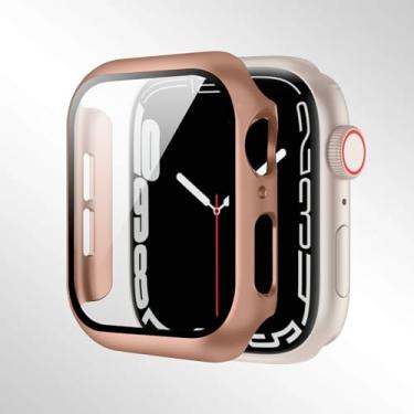 Imagem de Compatível com Apple Watch séries 10/9/8/7/6/5/4 40/41/44/45/42/46 mm, com um protetor de tela de vidro temperado e uma capa rígida de PC para proteção total. (ouro rosa, 46 mm(S10))